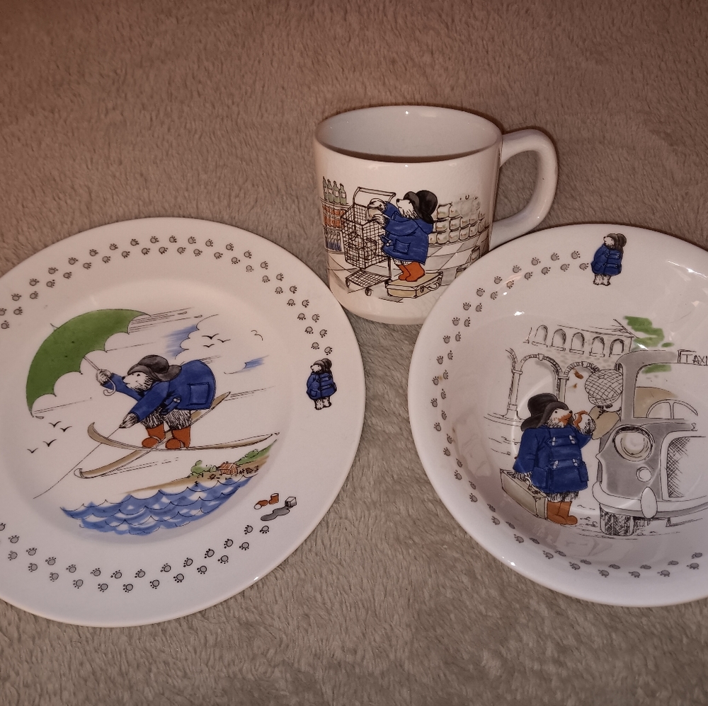Paddington Bear 3 Piece Set Vintage Coalport England Childrens Dining Set